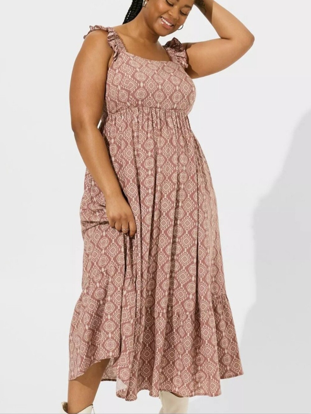 Torrid Rose Taupe Boho Tiered Maxi Dress